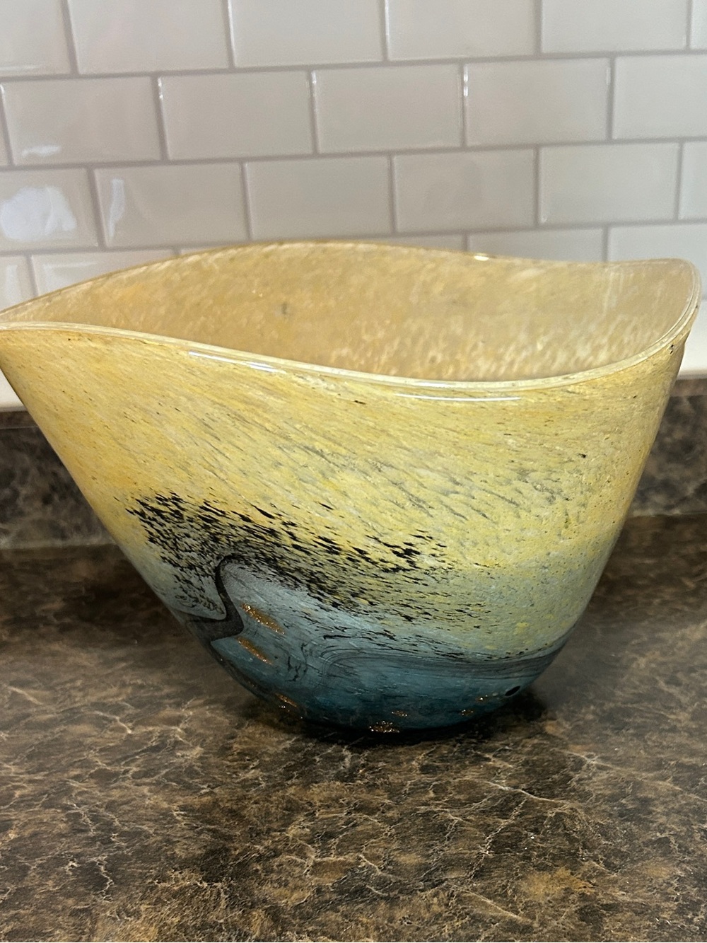 Eamonn Vereker Signed Australian Art Glass Desert Landscape Wavy Bowl